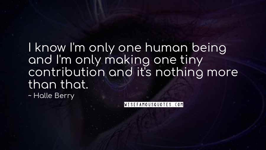 Halle Berry Quotes: I know I'm only one human being and I'm only making one tiny contribution and it's nothing more than that.