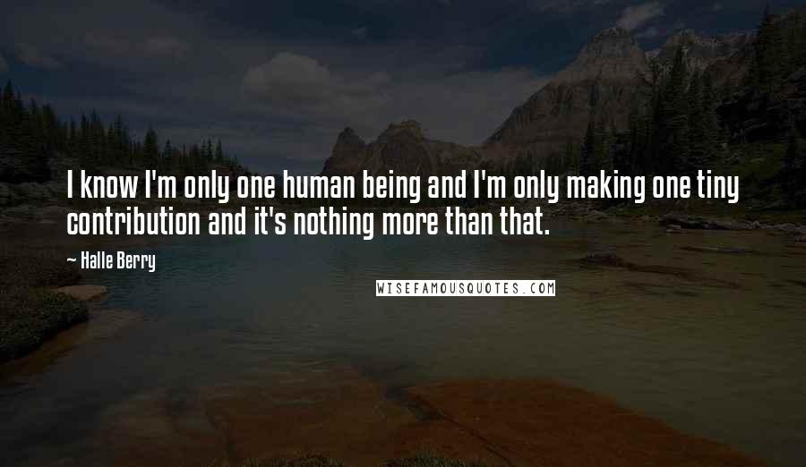 Halle Berry Quotes: I know I'm only one human being and I'm only making one tiny contribution and it's nothing more than that.