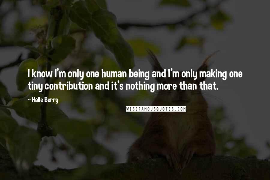 Halle Berry Quotes: I know I'm only one human being and I'm only making one tiny contribution and it's nothing more than that.