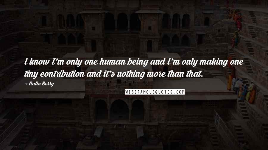 Halle Berry Quotes: I know I'm only one human being and I'm only making one tiny contribution and it's nothing more than that.