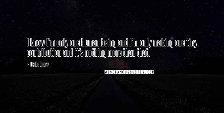 Halle Berry Quotes: I know I'm only one human being and I'm only making one tiny contribution and it's nothing more than that.