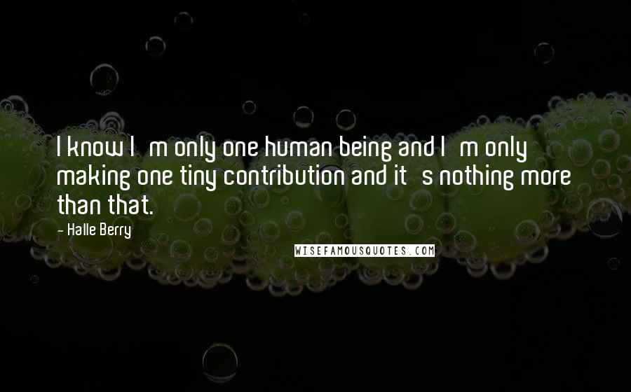 Halle Berry Quotes: I know I'm only one human being and I'm only making one tiny contribution and it's nothing more than that.