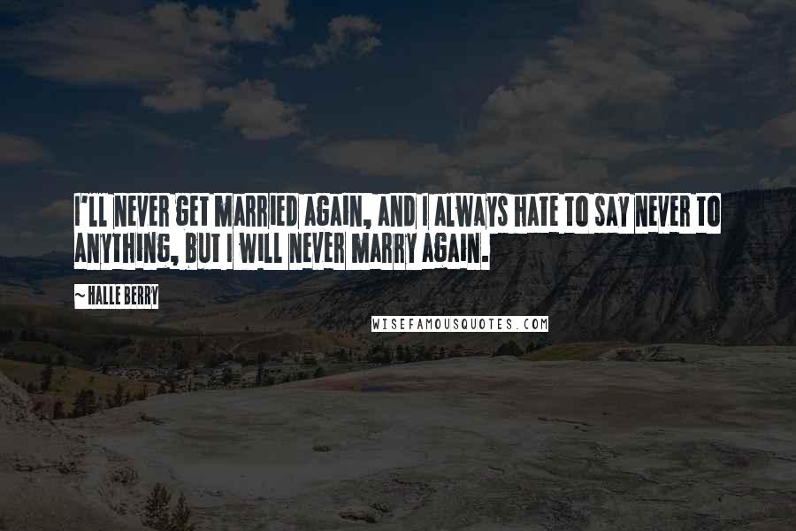 Halle Berry Quotes: I'll never get married again, and I always hate to say never to anything, but I will never marry again.