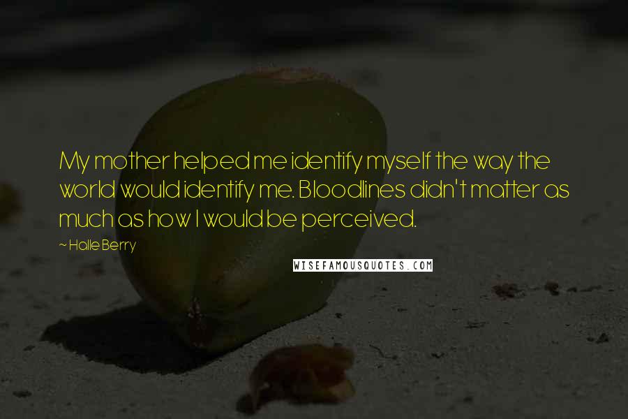 Halle Berry Quotes: My mother helped me identify myself the way the world would identify me. Bloodlines didn't matter as much as how I would be perceived.