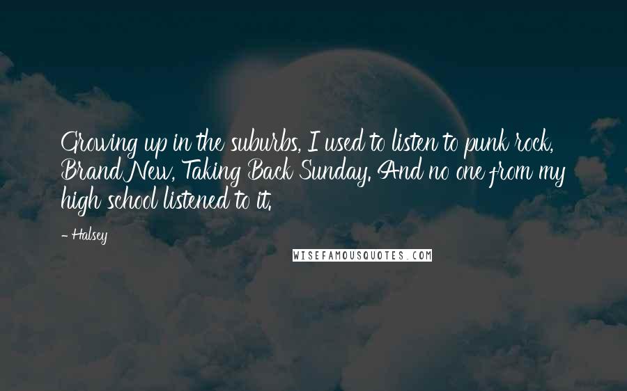 Halsey Quotes: Growing up in the suburbs, I used to listen to punk rock, Brand New, Taking Back Sunday. And no one from my high school listened to it.