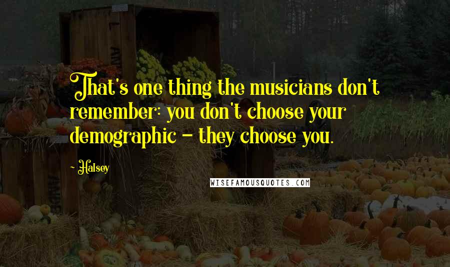 Halsey Quotes: That's one thing the musicians don't remember: you don't choose your demographic - they choose you.