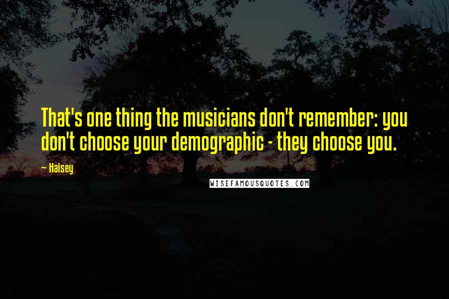 Halsey Quotes: That's one thing the musicians don't remember: you don't choose your demographic - they choose you.