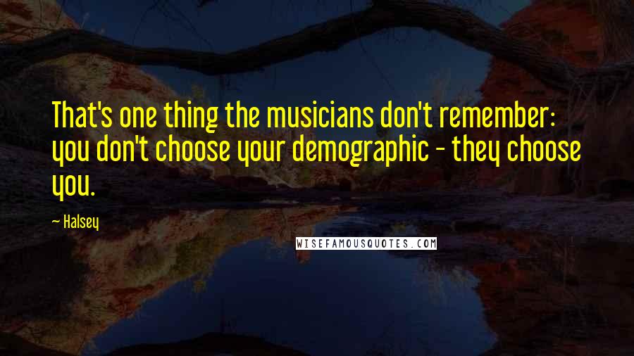 Halsey Quotes: That's one thing the musicians don't remember: you don't choose your demographic - they choose you.