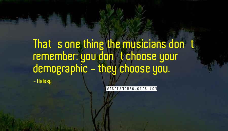 Halsey Quotes: That's one thing the musicians don't remember: you don't choose your demographic - they choose you.