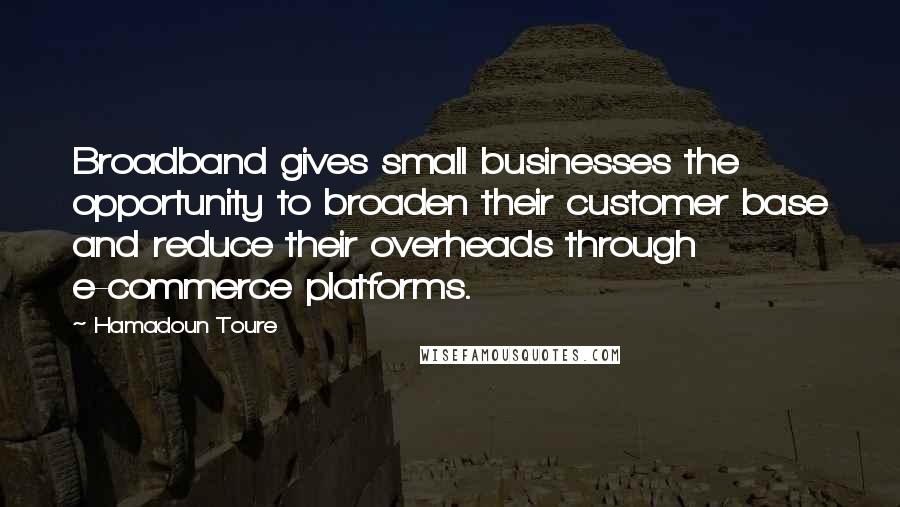 Hamadoun Toure Quotes: Broadband gives small businesses the opportunity to broaden their customer base and reduce their overheads through e-commerce platforms.