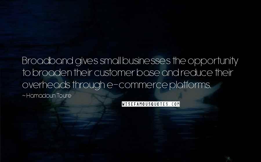 Hamadoun Toure Quotes: Broadband gives small businesses the opportunity to broaden their customer base and reduce their overheads through e-commerce platforms.