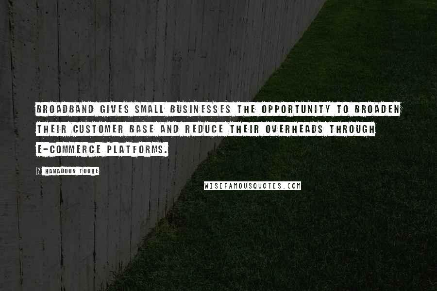 Hamadoun Toure Quotes: Broadband gives small businesses the opportunity to broaden their customer base and reduce their overheads through e-commerce platforms.