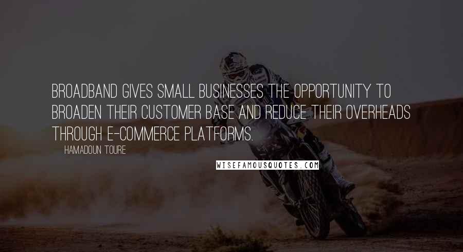 Hamadoun Toure Quotes: Broadband gives small businesses the opportunity to broaden their customer base and reduce their overheads through e-commerce platforms.