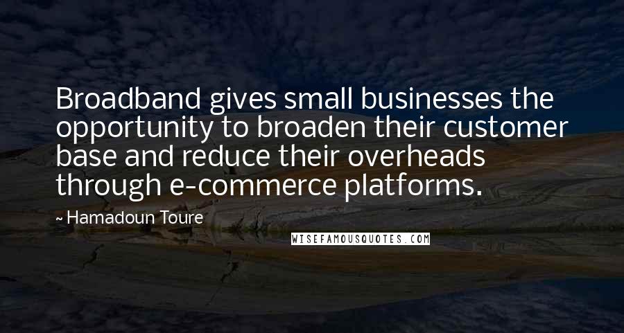 Hamadoun Toure Quotes: Broadband gives small businesses the opportunity to broaden their customer base and reduce their overheads through e-commerce platforms.