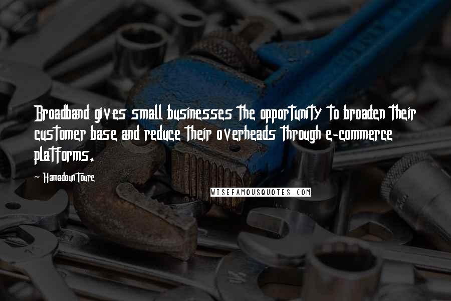 Hamadoun Toure Quotes: Broadband gives small businesses the opportunity to broaden their customer base and reduce their overheads through e-commerce platforms.