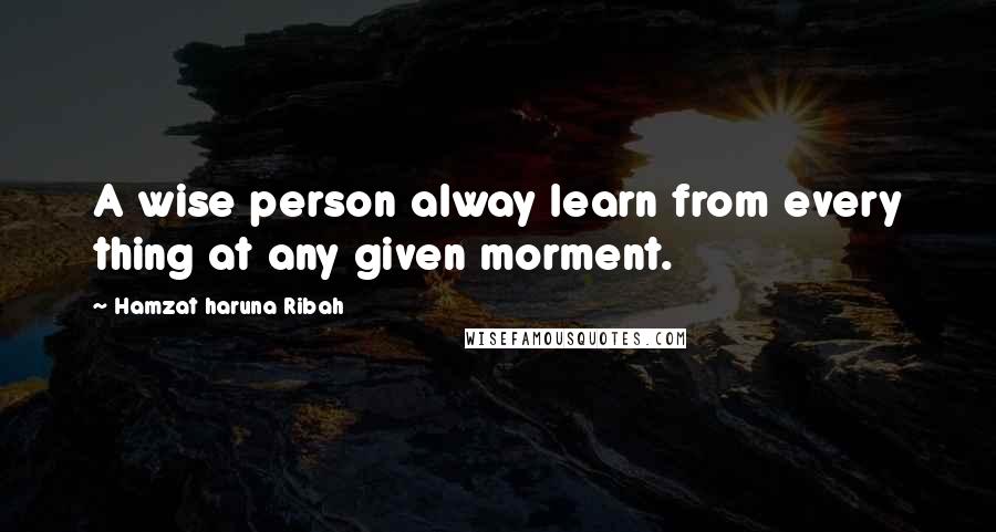 Hamzat Haruna Ribah Quotes: A wise person alway learn from every thing at any given morment.