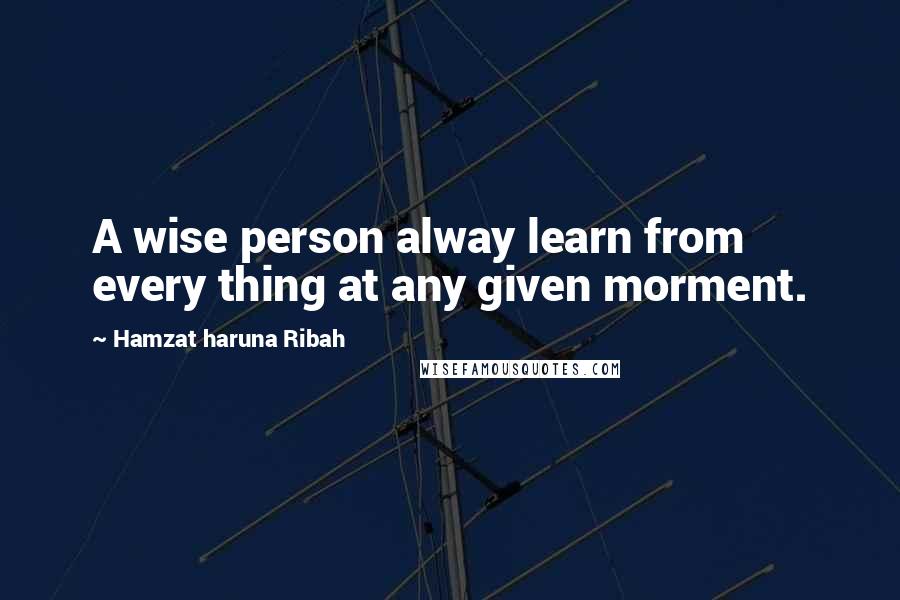 Hamzat Haruna Ribah Quotes: A wise person alway learn from every thing at any given morment.