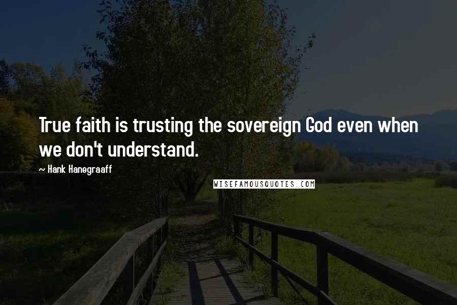 Hank Hanegraaff Quotes: True faith is trusting the sovereign God even when we don't understand.