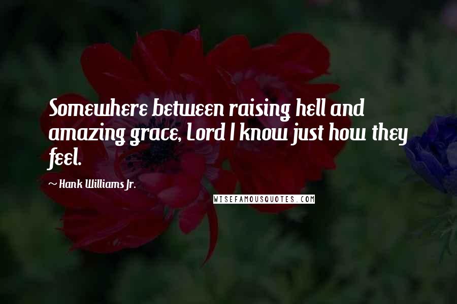 Hank Williams Jr. Quotes: Somewhere between raising hell and amazing grace, Lord I know just how they feel.