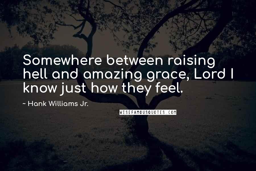 Hank Williams Jr. Quotes: Somewhere between raising hell and amazing grace, Lord I know just how they feel.