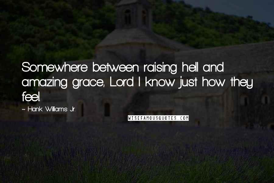 Hank Williams Jr. Quotes: Somewhere between raising hell and amazing grace, Lord I know just how they feel.