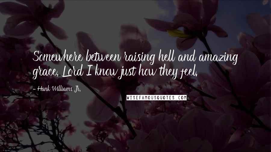 Hank Williams Jr. Quotes: Somewhere between raising hell and amazing grace, Lord I know just how they feel.