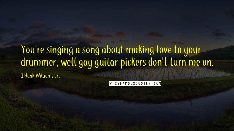 Hank Williams Jr. Quotes: You're singing a song about making love to your drummer, well gay guitar pickers don't turn me on.