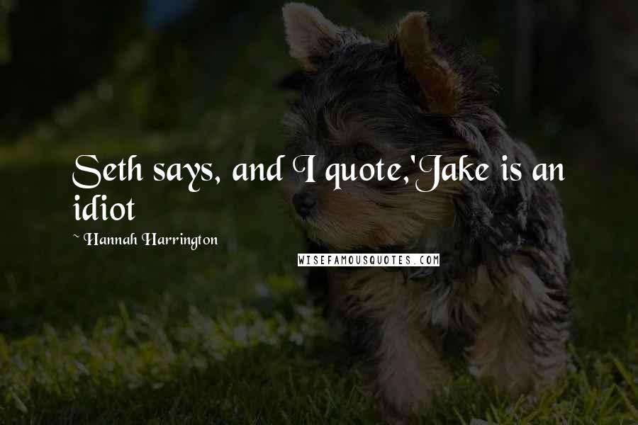 Hannah Harrington Quotes: Seth says, and I quote,'Jake is an idiot
