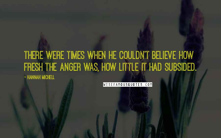 Hannah Michell Quotes: There were times when he couldn't believe how fresh the anger was, how little it had subsided.