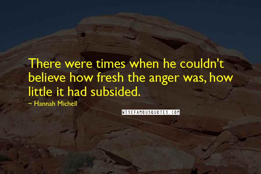 Hannah Michell Quotes: There were times when he couldn't believe how fresh the anger was, how little it had subsided.