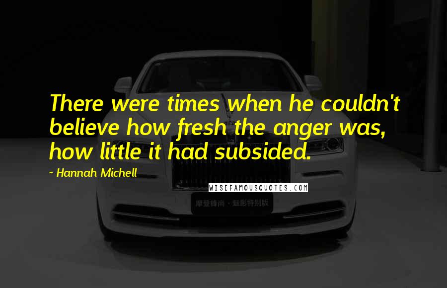 Hannah Michell Quotes: There were times when he couldn't believe how fresh the anger was, how little it had subsided.