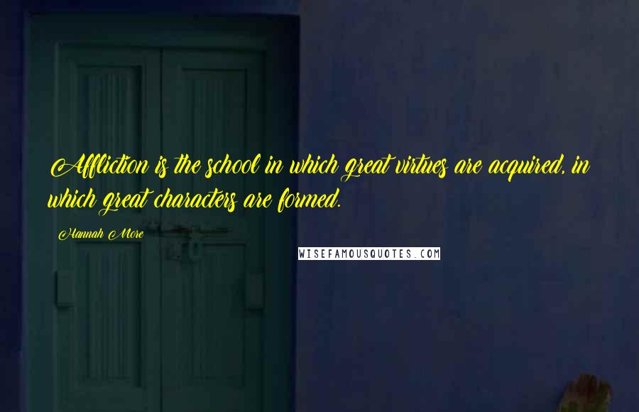 Hannah More Quotes: Affliction is the school in which great virtues are acquired, in which great characters are formed.