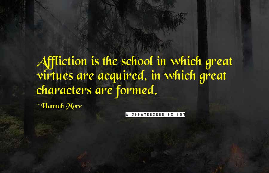 Hannah More Quotes: Affliction is the school in which great virtues are acquired, in which great characters are formed.