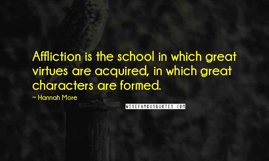 Hannah More Quotes: Affliction is the school in which great virtues are acquired, in which great characters are formed.