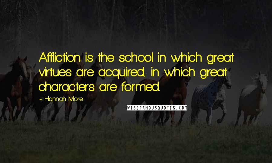 Hannah More Quotes: Affliction is the school in which great virtues are acquired, in which great characters are formed.
