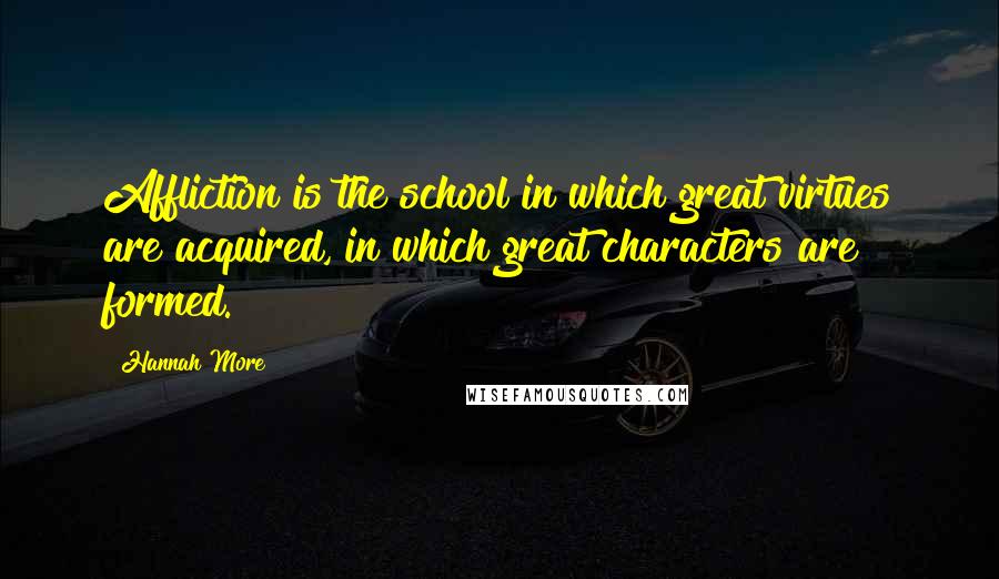 Hannah More Quotes: Affliction is the school in which great virtues are acquired, in which great characters are formed.