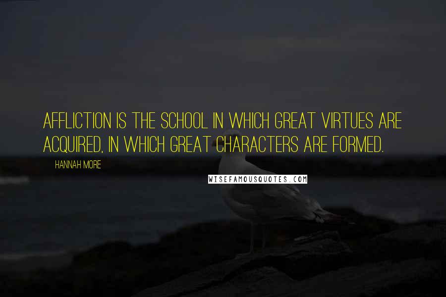 Hannah More Quotes: Affliction is the school in which great virtues are acquired, in which great characters are formed.