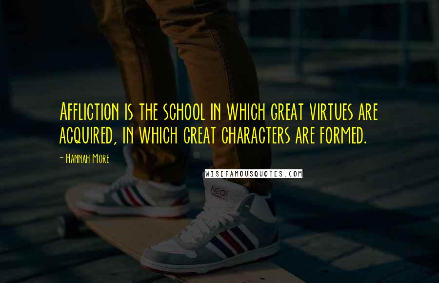 Hannah More Quotes: Affliction is the school in which great virtues are acquired, in which great characters are formed.