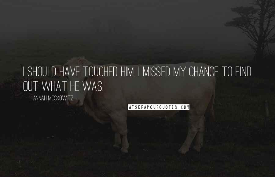 Hannah Moskowitz Quotes: I should have touched him. I missed my chance to find out what he was.