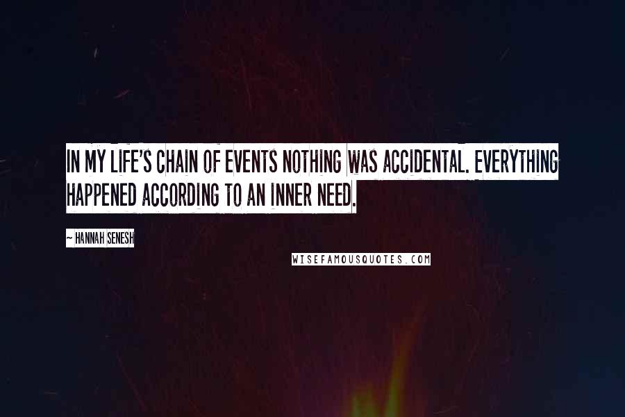 Hannah Senesh Quotes: In my life's chain of events nothing was accidental. Everything happened according to an inner need.