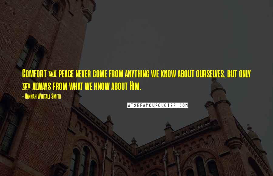 Hannah Whitall Smith Quotes: Comfort & peace never come from anything we know about ourselves, but only & always from what we know about Him.