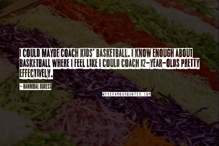 Hannibal Buress Quotes: I could maybe coach kids' basketball. I know enough about basketball where I feel like I could coach 12-year-olds pretty effectively.