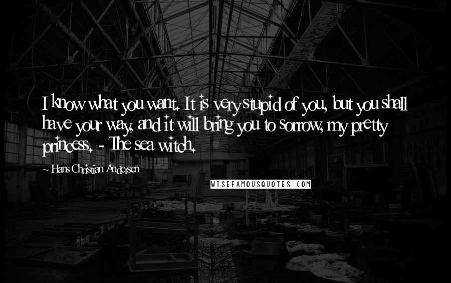 Hans Christian Andersen Quotes: I know what you want. It is very stupid of you, but you shall have your way, and it will bring you to sorrow, my pretty princess. - The sea witch.