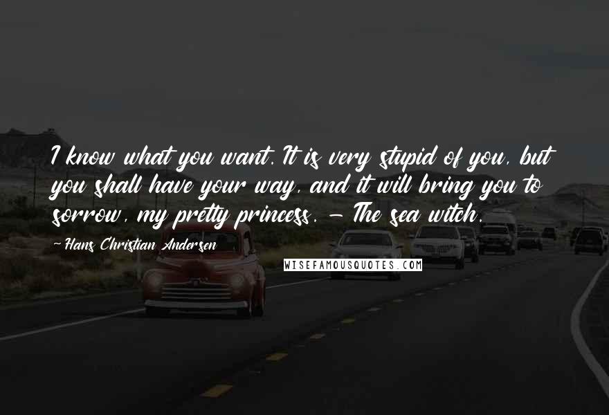 Hans Christian Andersen Quotes: I know what you want. It is very stupid of you, but you shall have your way, and it will bring you to sorrow, my pretty princess. - The sea witch.