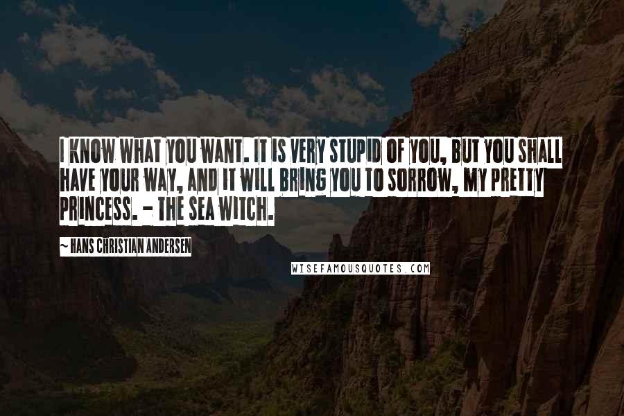 Hans Christian Andersen Quotes: I know what you want. It is very stupid of you, but you shall have your way, and it will bring you to sorrow, my pretty princess. - The sea witch.
