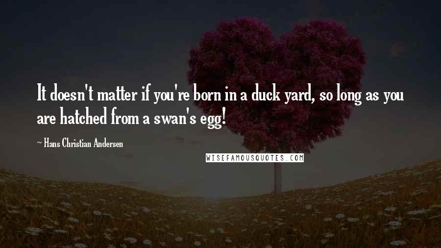 Hans Christian Andersen Quotes: It doesn't matter if you're born in a duck yard, so long as you are hatched from a swan's egg!