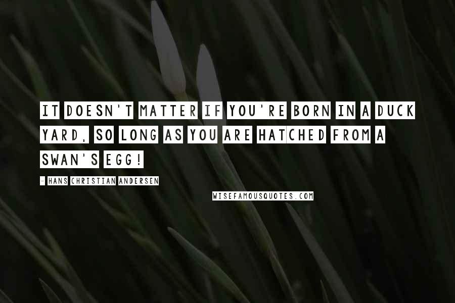 Hans Christian Andersen Quotes: It doesn't matter if you're born in a duck yard, so long as you are hatched from a swan's egg!