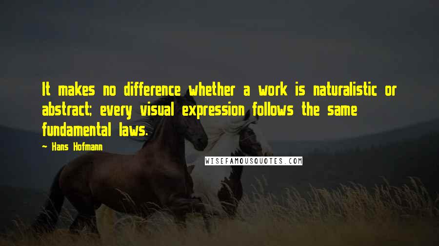 Hans Hofmann Quotes: It makes no difference whether a work is naturalistic or abstract; every visual expression follows the same fundamental laws.