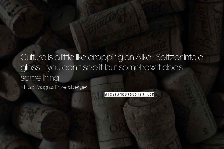 Hans Magnus Enzensberger Quotes: Culture is a little like dropping an Alka-Seltzer into a glass - you don't see it, but somehow it does something.