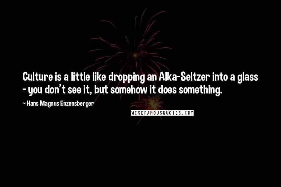 Hans Magnus Enzensberger Quotes: Culture is a little like dropping an Alka-Seltzer into a glass - you don't see it, but somehow it does something.
